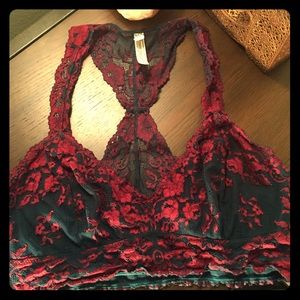 Free People Navy + Crimson Lace Brallette